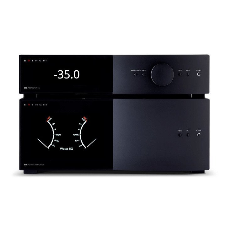 Anthem STR PreAmplifier Black with STR Amplifier Front