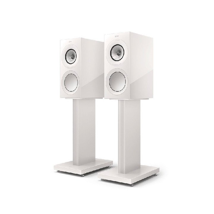 KEF S3 Speaker Stands (White) with speakers