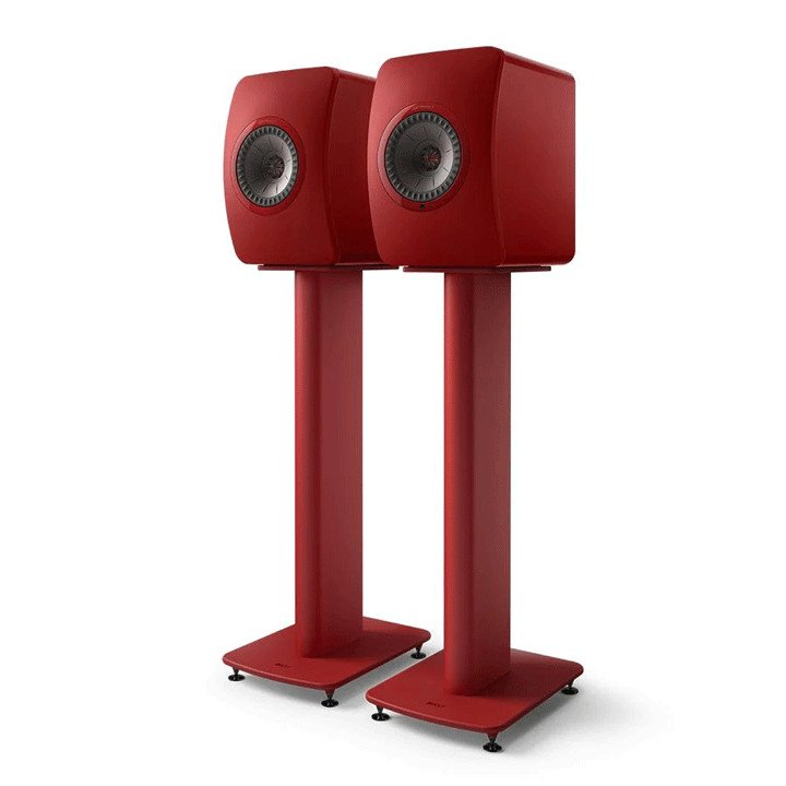 Crimons Red KEF S2 Speakers with matching Stands