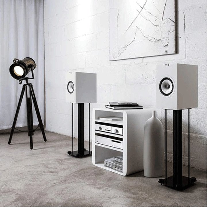 KEF Q350 Bookshelf Speakers Lifestyle with stands