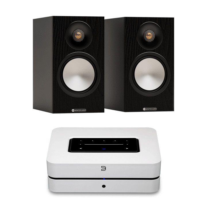 Black Monitor Audio Bronze 50 7G + White Bluesound POWERNODE+
