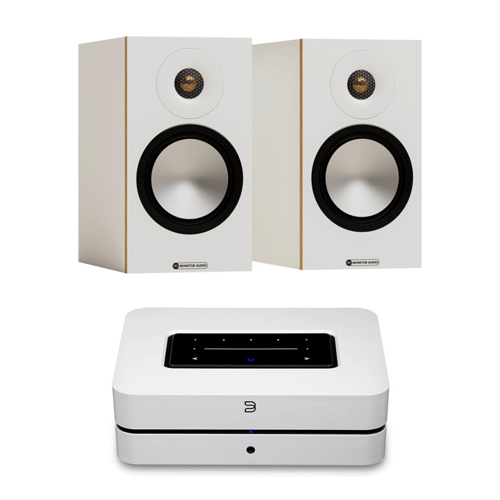White Monitor Audio Bronze 50 7G + White Bluesound POWERNODE+